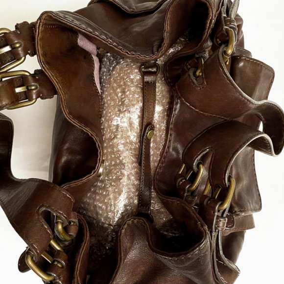 Kooba Distressed Brown Leather Bag With Multi-Buckles - Picture 6 of 15